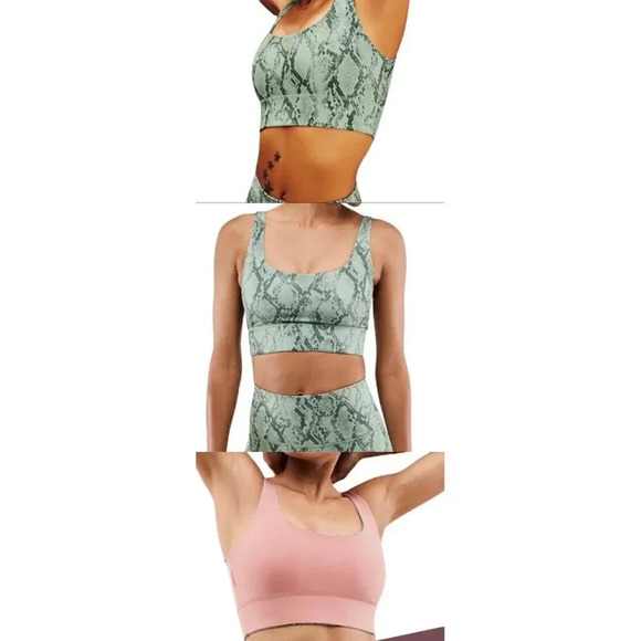 Size medium Fabletics reversible sports bra pink and green snake print - Picture 1 of 2